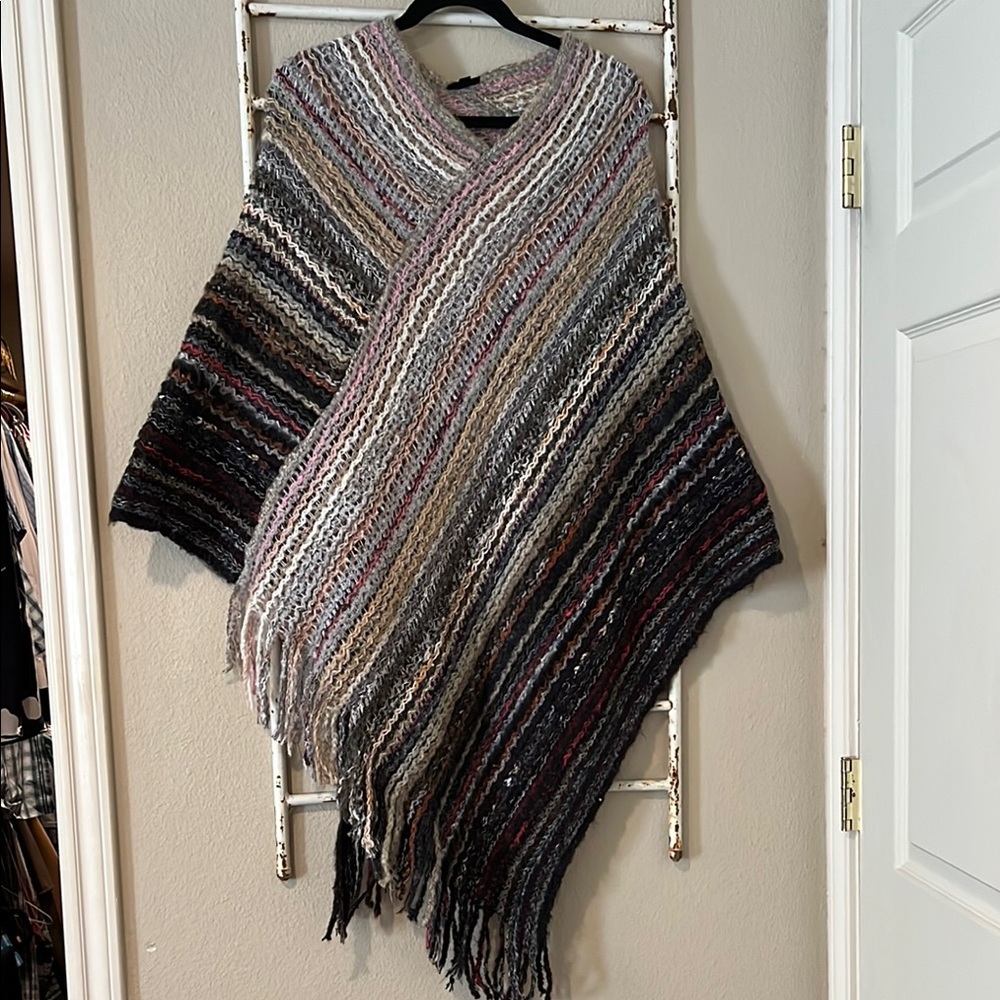 Coco + Carmen Gray and Black Fringed Cape